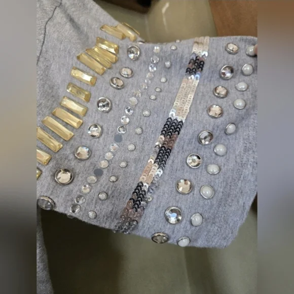Michael Kors Embellished Sleeve Grey T-Shirt - Oversized XS - Picture 7 of 7
